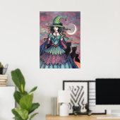 Poster Art d'Halloween de sorcière et de chats noirs (Bureau à domicile)