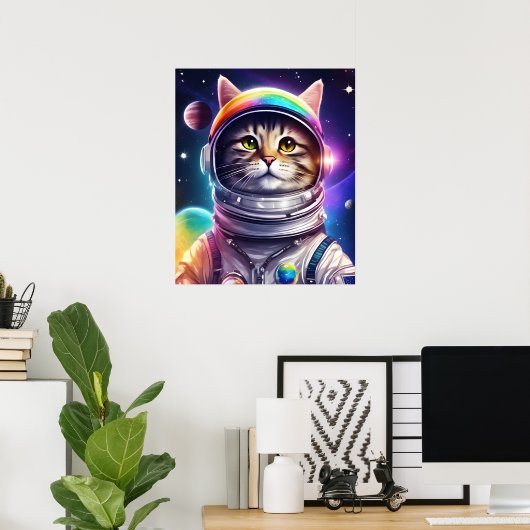 Poster Art d'illustration de chat spatial, Astronaut Cat  (Bureau à domicile)