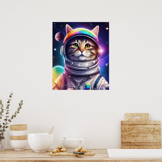 Poster Art d'illustration de chat spatial, Astronaut Cat  (Cuisine)