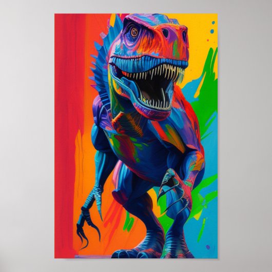 Poster Art d'illustration Rainbow Dinosaur T-Rex (Devant)