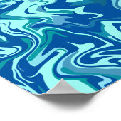Poster Art d'onde fluide Abstrait avec des rouleaux bleus (Coin)