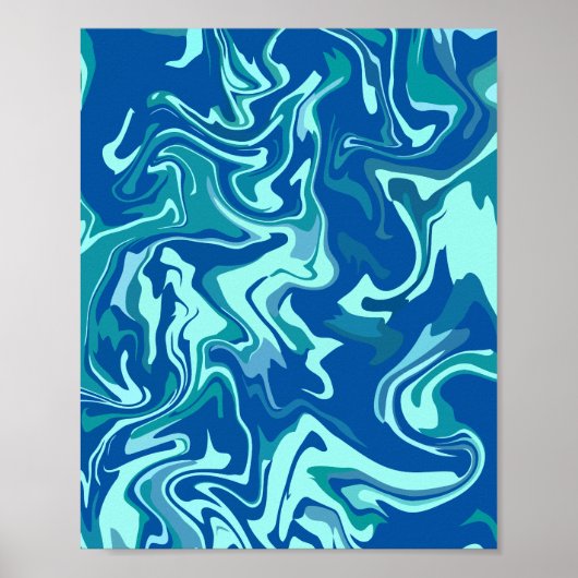 Poster Art d'onde fluide Abstrait avec des rouleaux bleus (Devant)