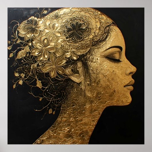 Poster Art doré élégant du profil d'une femme (Devant)