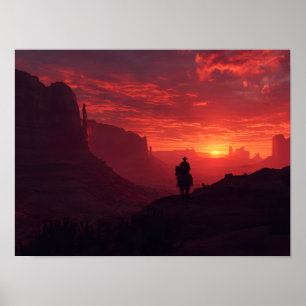 Poster Art dramatique de coucher de soleil western cowboy