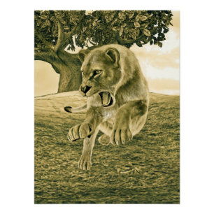 Poster Art dramatique de la lionne de safari faunique