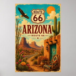 Poster Art du cactus du désert de l'Arizona Route 66 vint