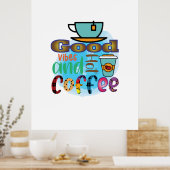 Poster Art du café Bonnes vibrations et café (Cuisine)