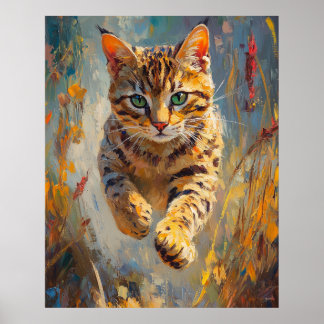 Poster Art du chat Bengal sauteur