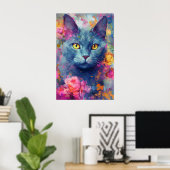 Poster Art du chat bleu russe coloré (Bureau à domicile)
