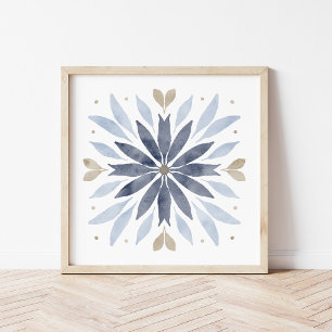 Poster Art du mandala à l'aquarelle bleu bohème