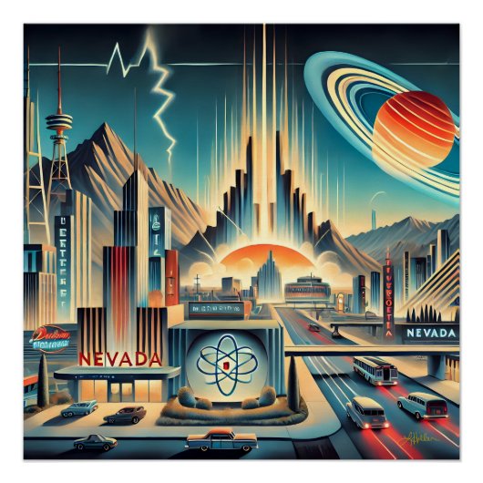 Poster Art du milieu du siècle de l'ère spatiale atomique (Devant)