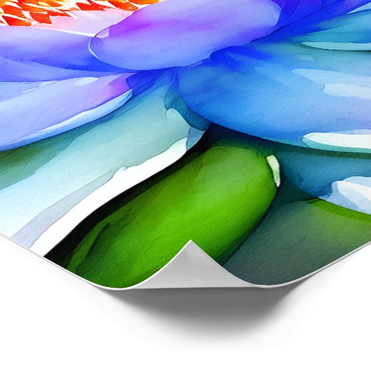 Poster Art du nénuphar bleu et blanc (Coin)