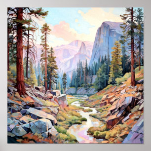 Poster Art du parc national Yosemite Imprimer