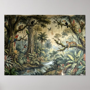 Poster Art du paysage botanique et faune de la jungle vin