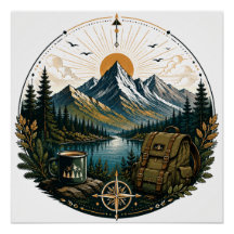 Art du paysage d'aventure sauvage alpine vintage