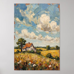 Poster Art du paysage rural de ferme vintage