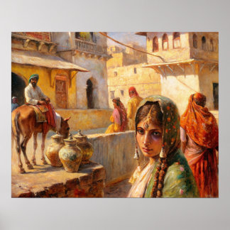 Poster Art du village indien du Rajasthan