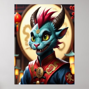 Poster Art du zodiaque chinois année du dragon KittenPunk