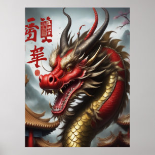 Poster Art du zodiaque chinois année du dragon réaliste