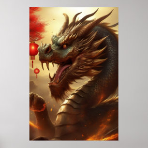 Poster Art du zodiaque chinois année du dragon réaliste 1