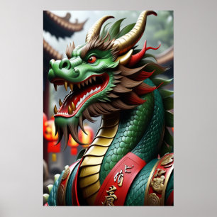 Poster Art du zodiaque chinois année du dragon réaliste 2