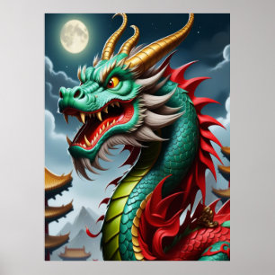 Poster Art du zodiaque chinois année du dragon science-fi