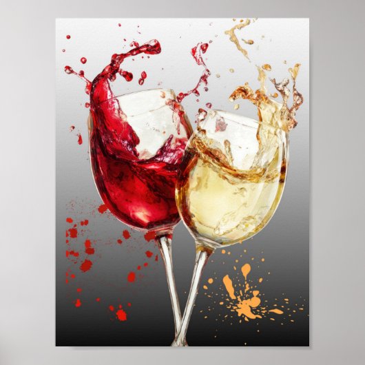 Poster Art éclaboussé de vin rouge et blanc (Devant)