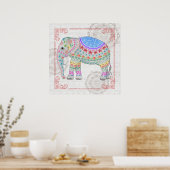 Poster Art Eléphant Boho Décoré (Cuisine)