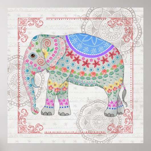 Poster Art Eléphant Boho Décoré (Devant)