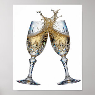 Poster Art en argent de VERRES À CHAMPAGNE en texte 3D