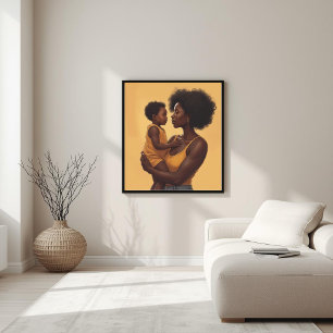 Poster Art en ligne de mère et d'enfant noirs