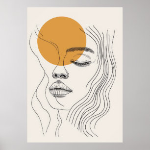 Poster Art en ligne de visage de femme minimaliste abstra