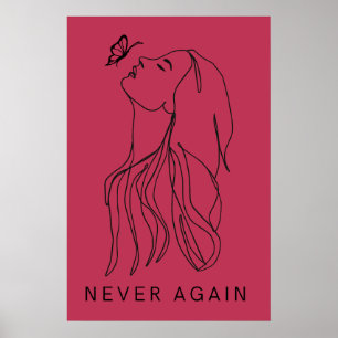 Poster Art en ligne minimaliste femme et papillon fuchsia