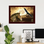 Poster Art espagnol Mustang Horse & Bald Eagle Imprimer (Bureau à domicile)