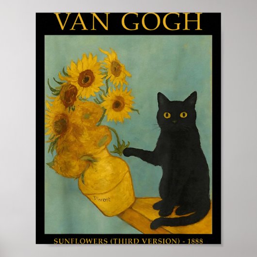 Poster Art étoilé Chat noir avec suowers (Devant)