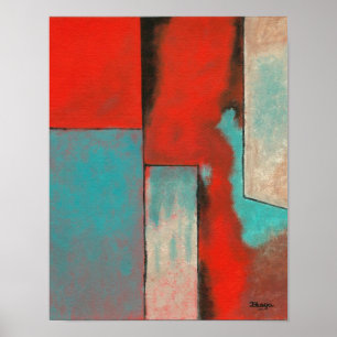 Poster Art Expressionniste Abstrait Peinture Rouge Turquo