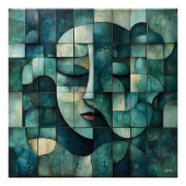 Poster Art facial Abstrait géométrique - Mur Turquoise et (Devant)