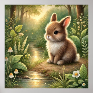 Poster Art fantaisiste de lapin de la forêt – Joli lapin 