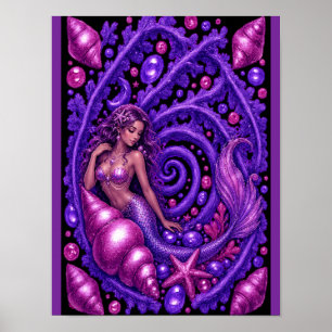 Poster Art Fantastique de Sirène Violette Mystique Océa