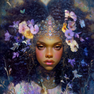 Poster Art Fantastique Fille Noire Reine Noire Déesse