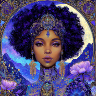 Poster Art Fantastique Fille Noire Reine Noire Déesse