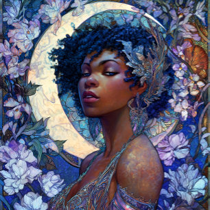Poster Art Fantastique Fille Noire Reine Noire Déesse Lun