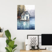 Poster Art fantôme : Maison minuscule sur un lac (Bureau à domicile)