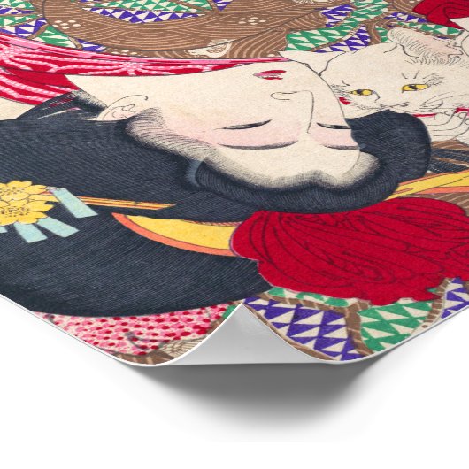 Poster Art féminin et chat japonais - Taiso Yoshitoshi -  (Coin)