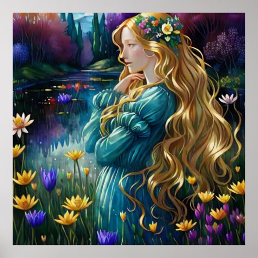Poster *~ Art Femme Cascade Pond Fleurs sauvages AP56 (Devant)