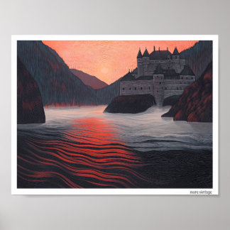 POSTER ART FINE ET CHARMANT 'CHÂTEAU FRANÇAIS SUR L'EAU'