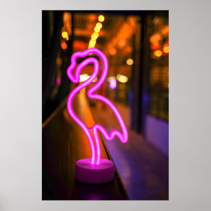 Poster Art flamant rose néon Flamant rose Art Led néon