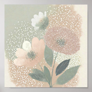 Poster Art floral à points ton rose doux