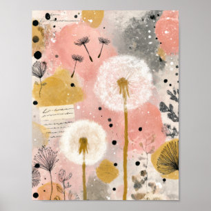 Poster Art floral abstrait de pissenlit à l'aquarelle