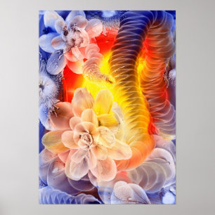 Poster Art floral abstrait lumineux peint à la main Fanta